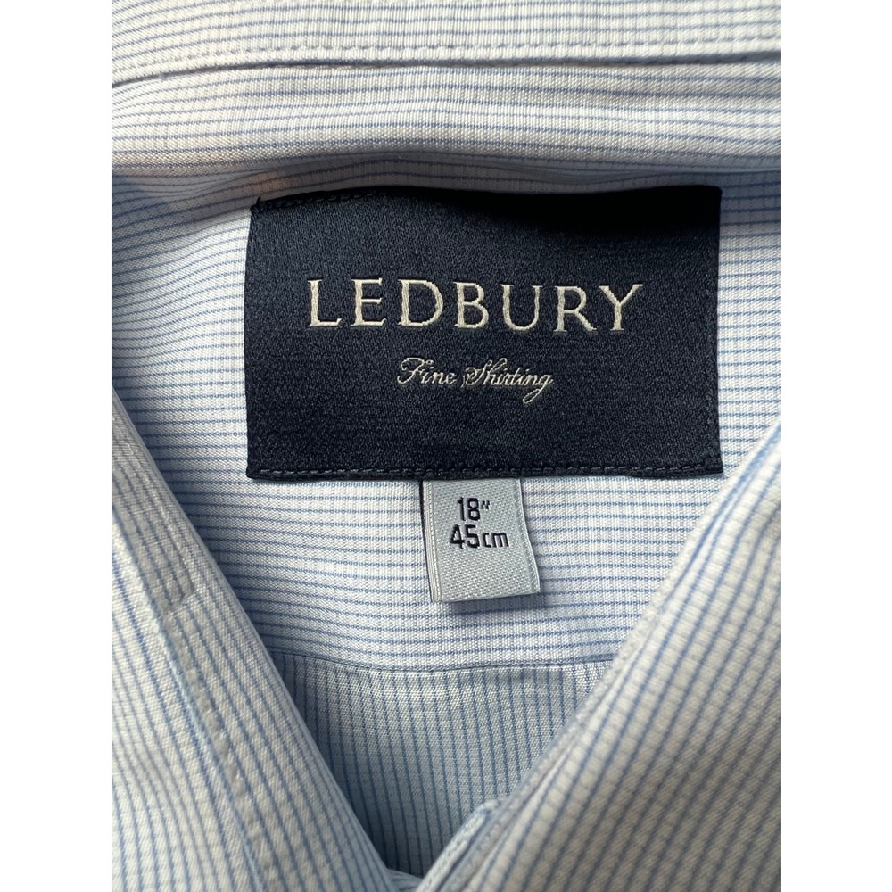 Ledbury Fine Shirting Mens 18 45cm Blue White Micro Stripe Button Down Shirt - Picture 5 of 7